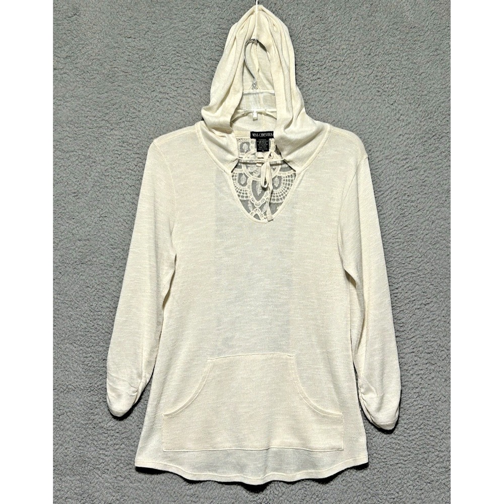 Miss Chievous Womens M Hoodie Pull-over Top Lace Ivory Ruche Sleeves Fairycore